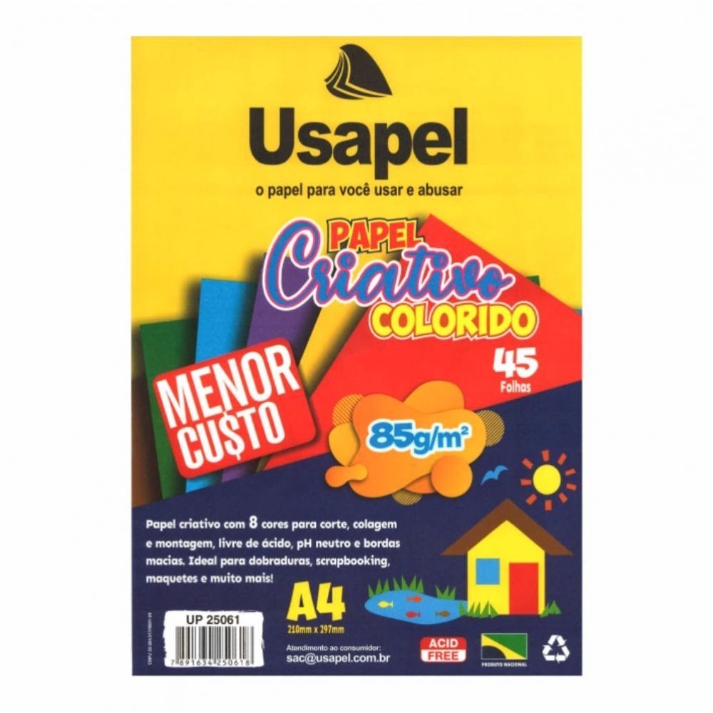 Papel Criativo Colorido 08 Cores 85g M 45fls Usapel Shopee Brasil