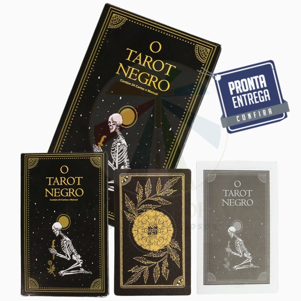 Kit Baralhos Tarot Negro Marselha Tar Cartas Lindas