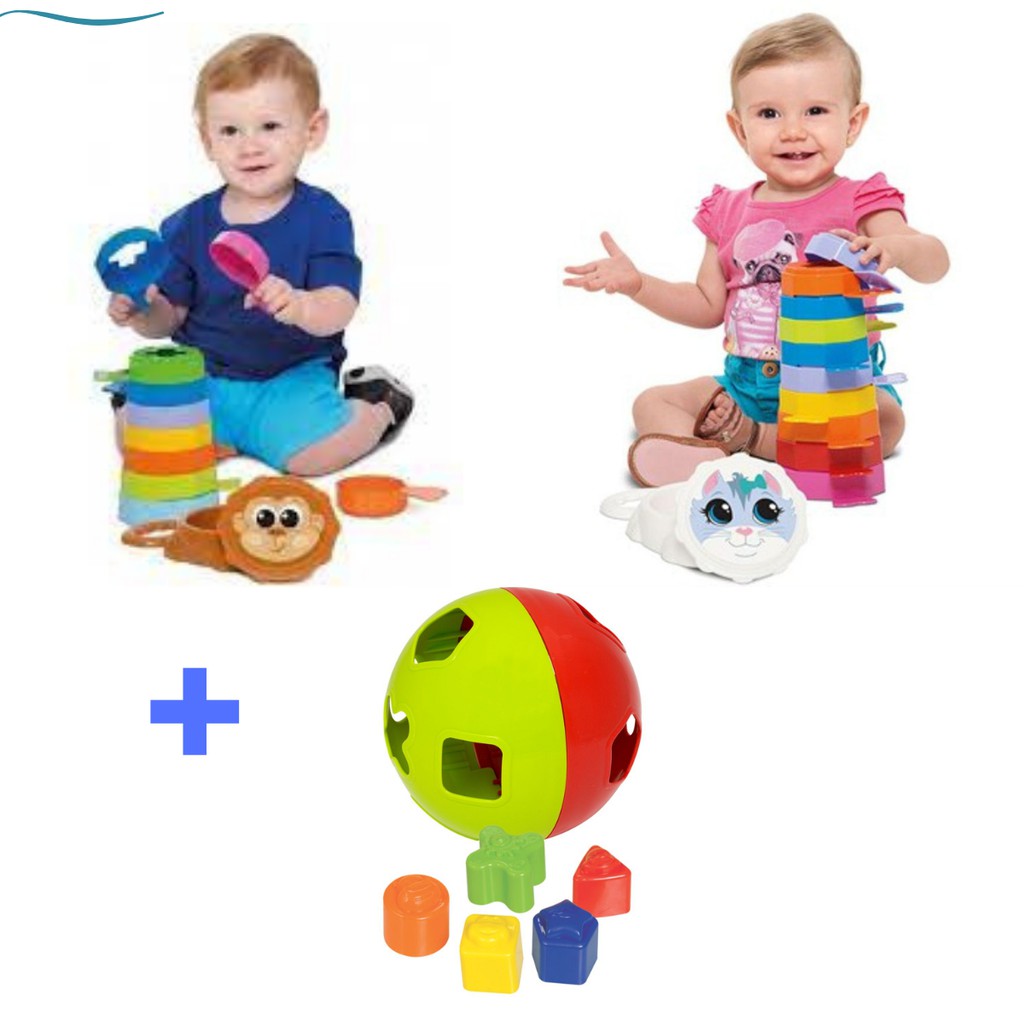 Kit de brinquedos para meu bebê educativo colorido  infantil mercotoys torre empilha baby e bola didática de encaixe didática