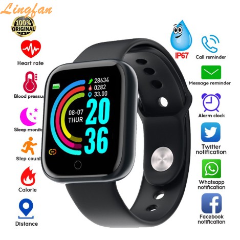 Y68 Smartwatch Bluetooth Monitor Fitness Versão atualizada caixa