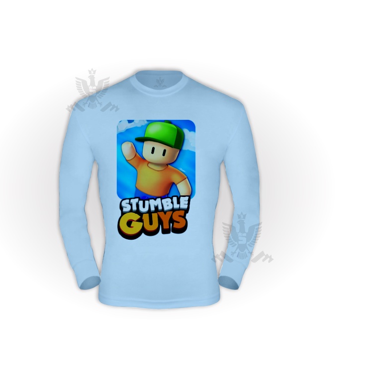 Camisa Camiseta Azul Stumble Guys Infantil Desenho Jogo Game Manga