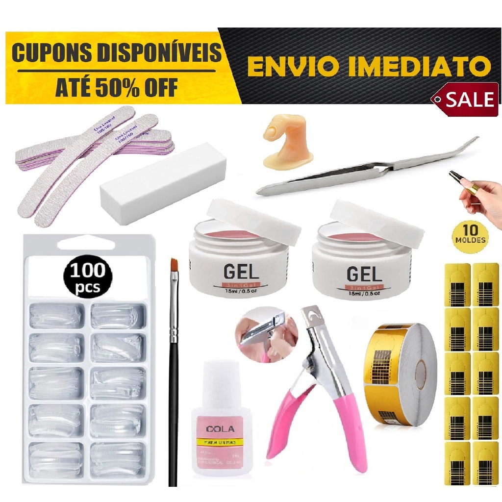 Kit Unhas Gel Completo Acrigel Manicure Profissional Unha Fibra