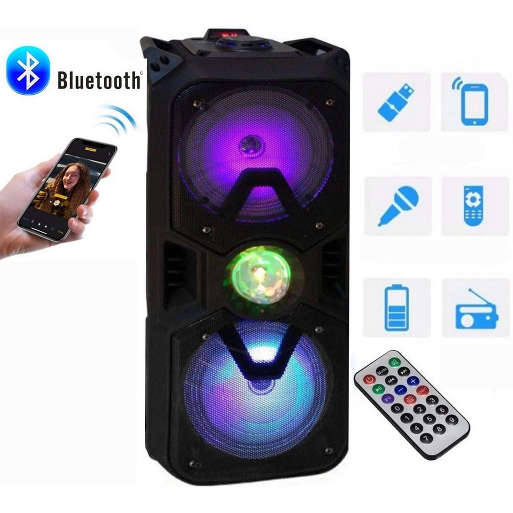 Caixa de Som Bluetooth Portátil Festa Amplificada Led Rádio Fm