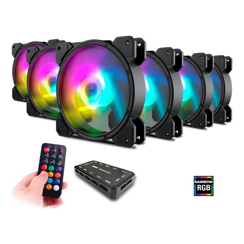 Kit Fan Cooler Rgb Mm Cm Muda De Cor Controle Remoto