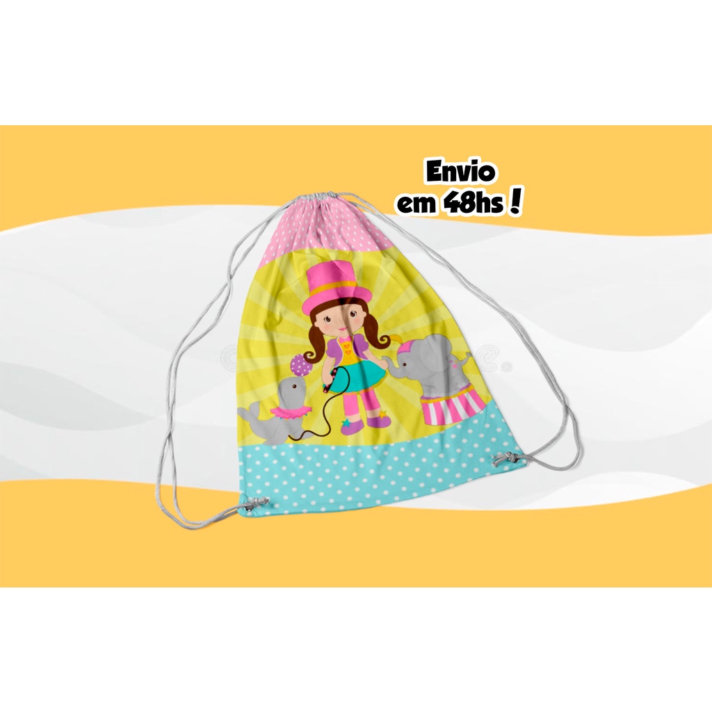 Mochilinha Sacolinha Personalizada Circo Rosa X Cm Envio Imediato