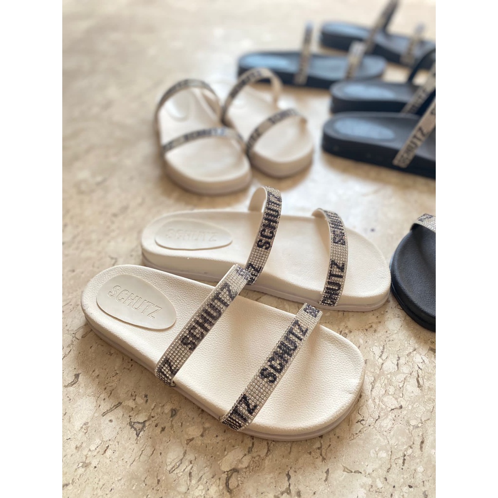 Rasteirinha Feminina Chinelo Birken Estilo Papete Tiras Em Brilho