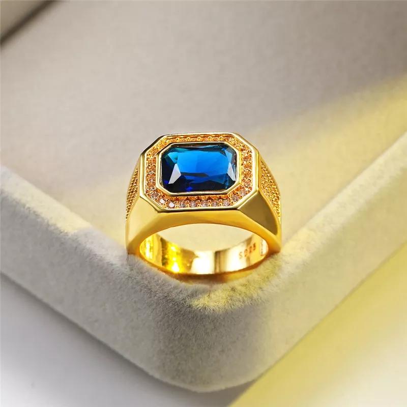 Anel Masculino Pedra Azul Anel Banho De Ouro K Anel De Formatura