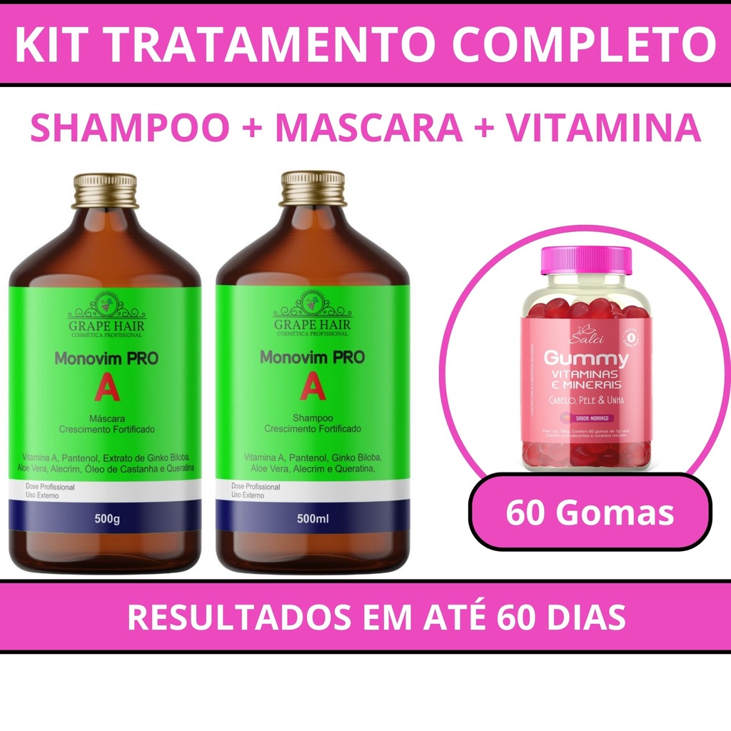 Kit Completo Tratamento E Crescimento Capilar Cabelo Unhas Pele