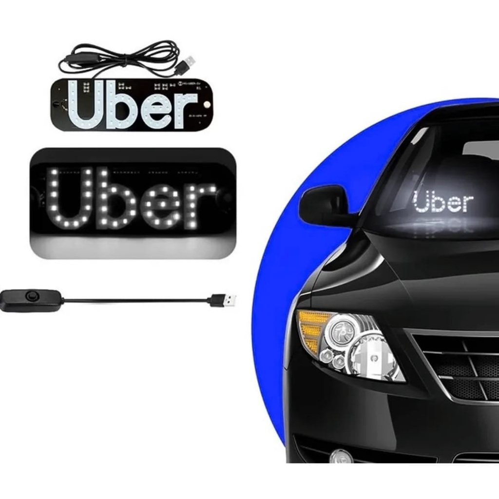 Placa Painel Luminoso V Led Uber Ventosas Cabo Usb E