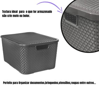 Kit C Caixas Organizadoras Rattan L C Tampa Preto Arqplast