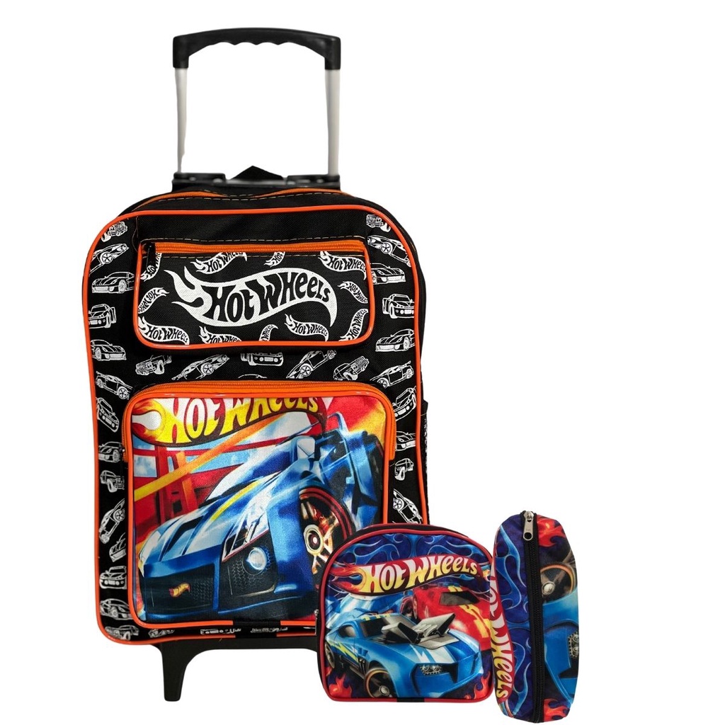 Kit Mochila Infantil Escolar Lancheira Estojo Rodinhas Hot Wheels Menino Shopee Brasil