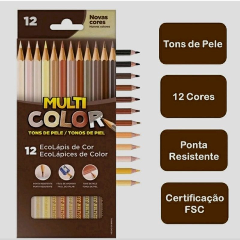 Lápis de Cor Tons de Pele Multicolor 12 cores Faber Castell Shopee Brasil