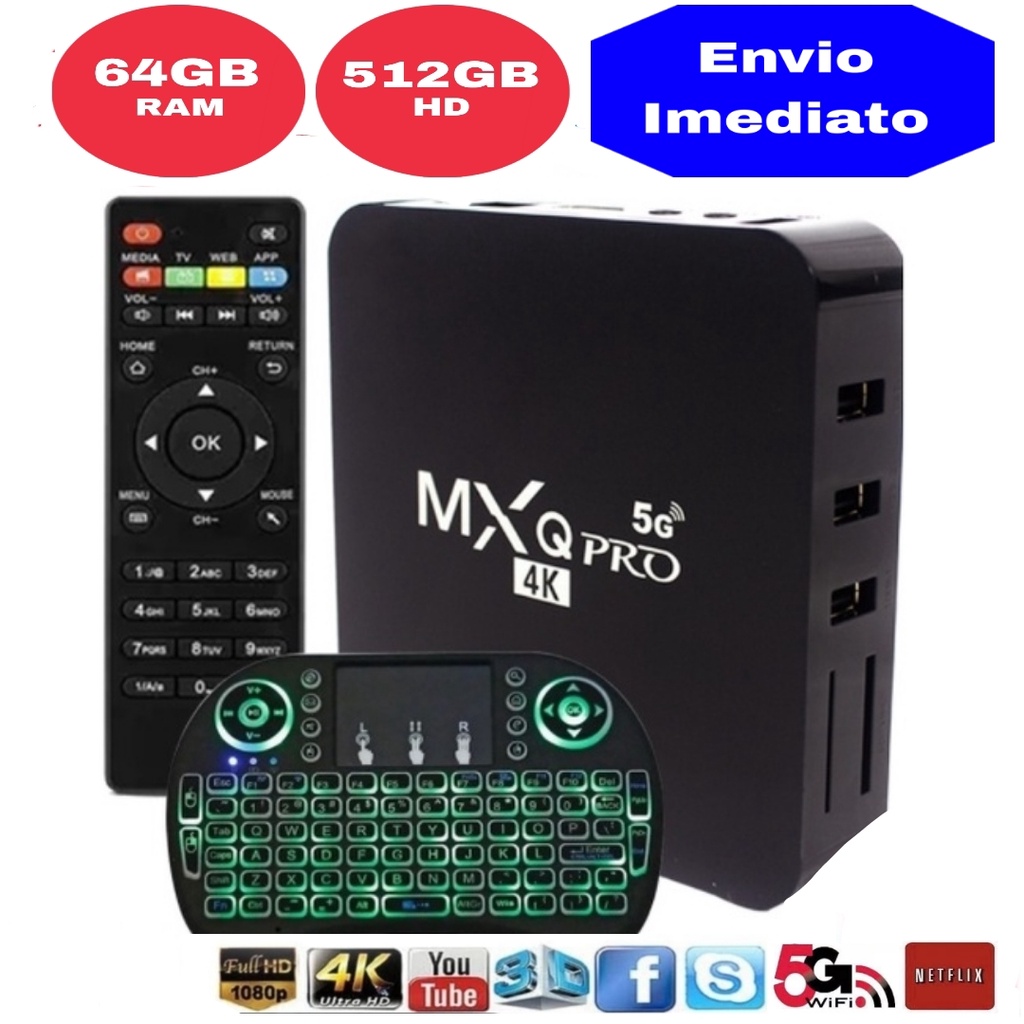 Modelo 2023 Aparelho Smart Box Tv 4K 5G MXQPRO Mini Teclado 64GB