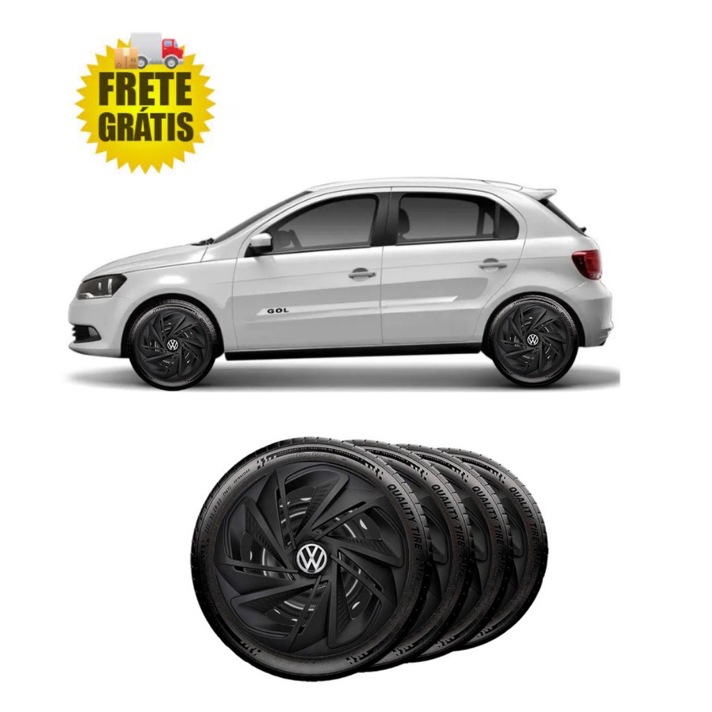 Jogo Kit 4 Carlota Aro 13 14 Preto Fosco Vw Gol G2 G3 G4 G5 G6 G7 G8