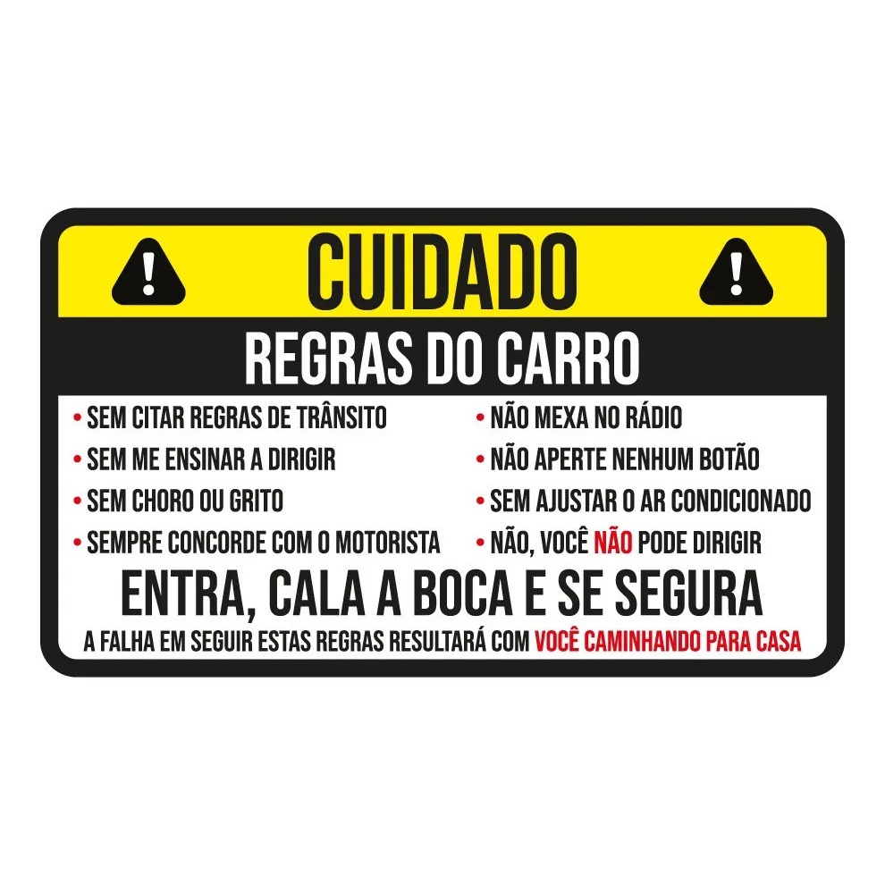 ADESIVO STICKER CUIDADO REGRAS DO CARRO Shopee Brasil