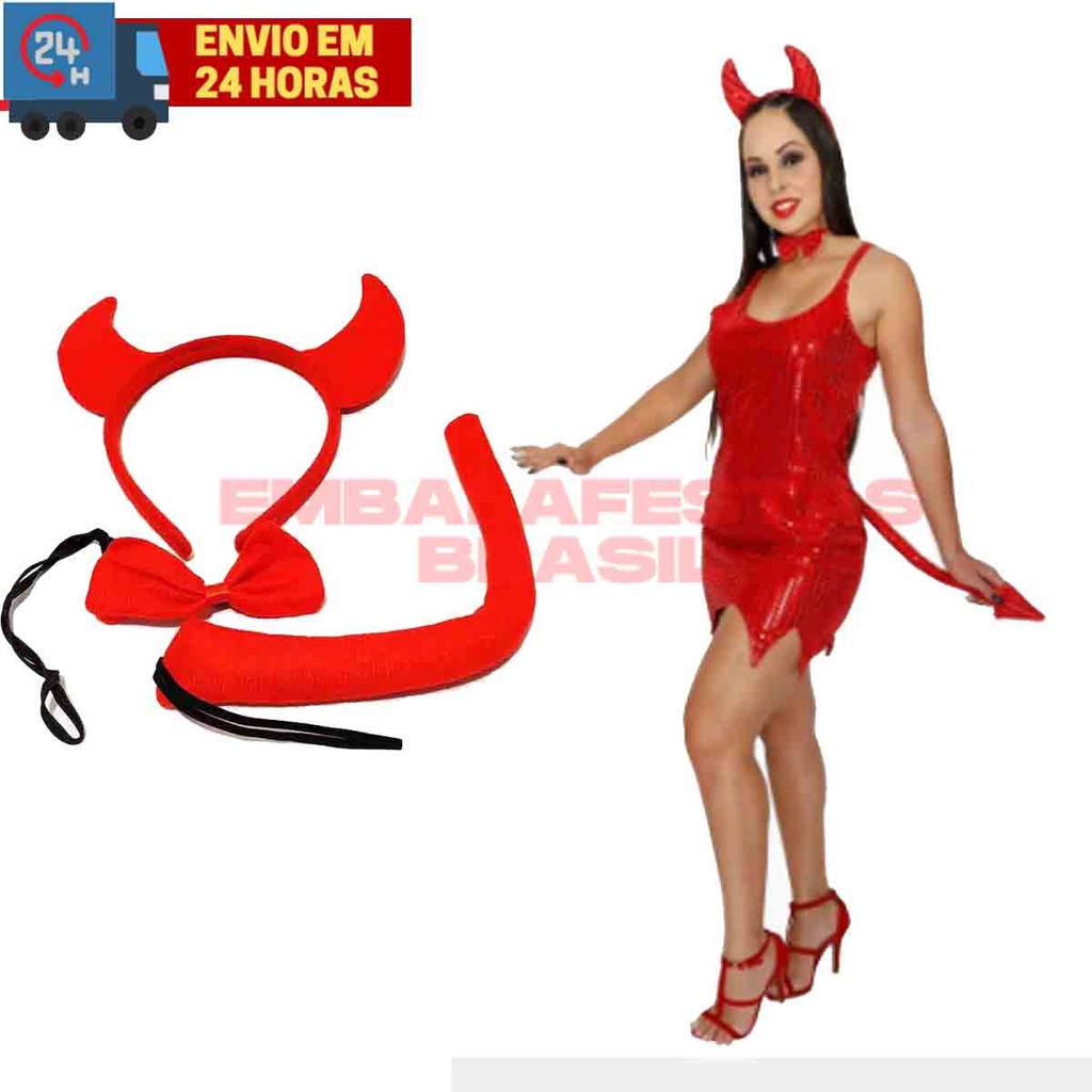 Kit Diabinha Capetinha 3 Peças Para Cosplay Fantasia Carnaval