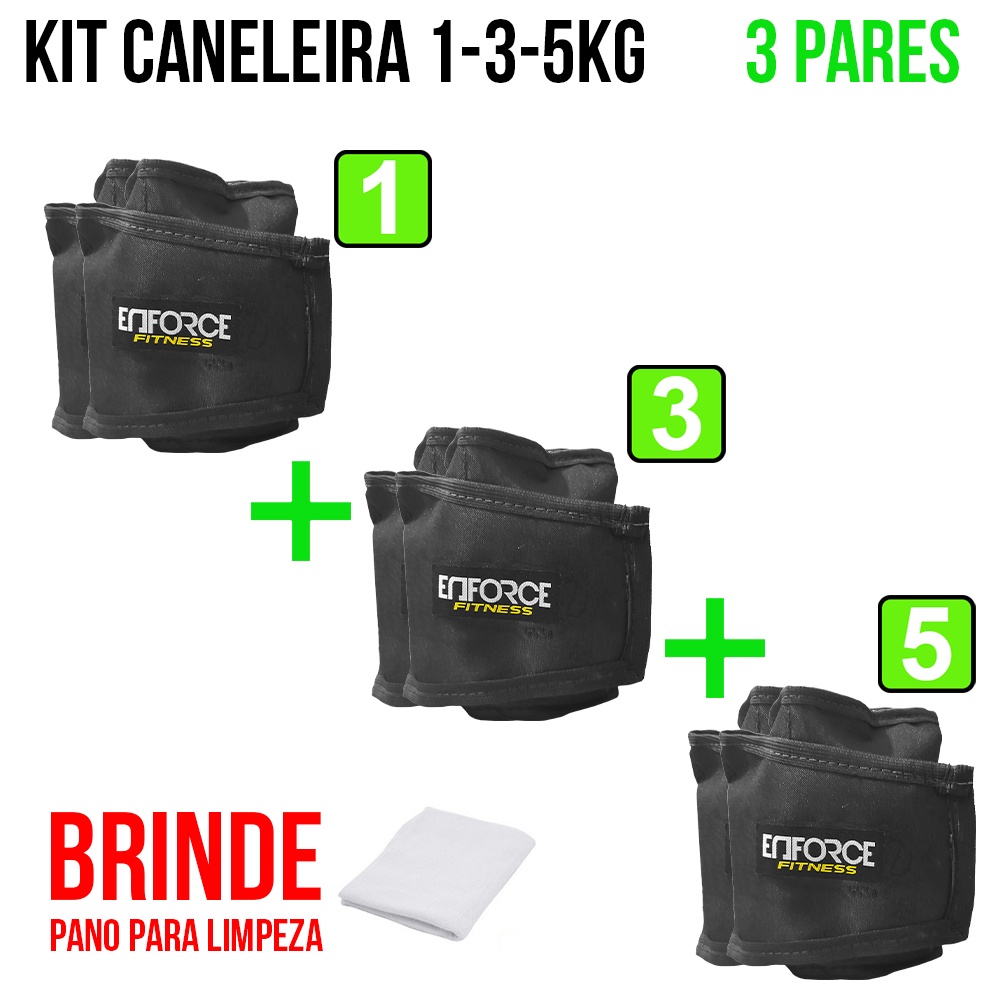 Kit Caneleira Peso Tornozeleira 1kg 3kg 5kg Enforce Fitness Treinar