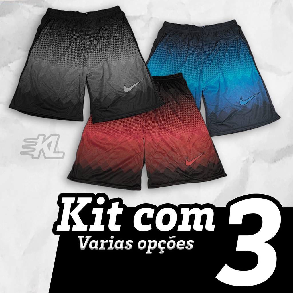 Kit 3 Bermudas Shorts Dry Fit Academia Futebol Colorida Bolso