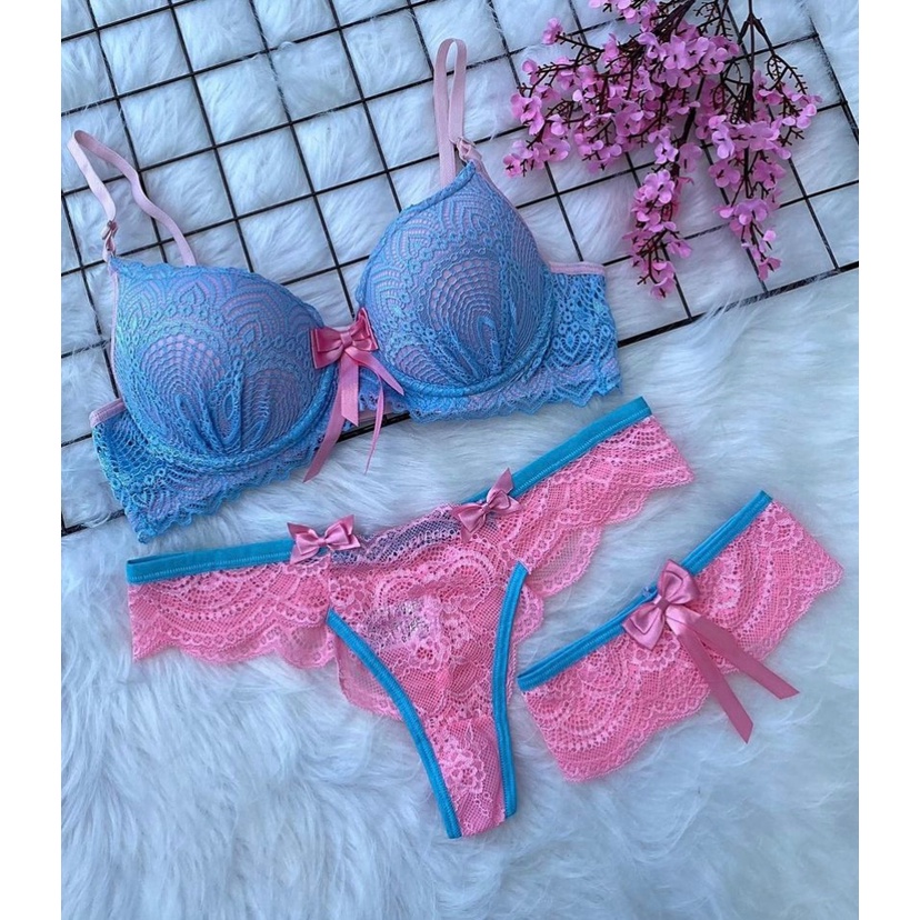 Conjunto De Lingerie Bojo Neon Renda Perneira Shopee Brasil