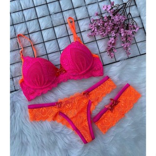 Conjunto De Lingerie Bojo Neon Renda Perneira Shopee Brasil