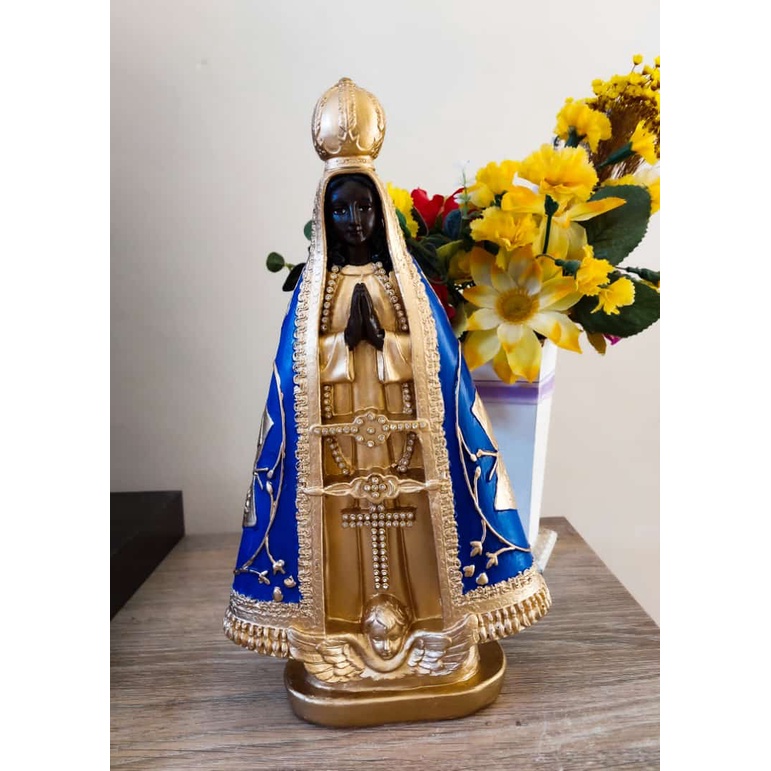 Nossa Senhora Aparecida Bordada Em Dourado E Azul 30cm Shopee Brasil