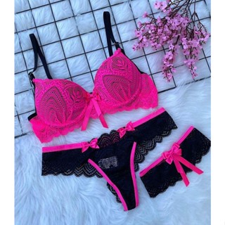 Conjunto De Lingerie Bojo Neon Renda Perneira Shopee Brasil