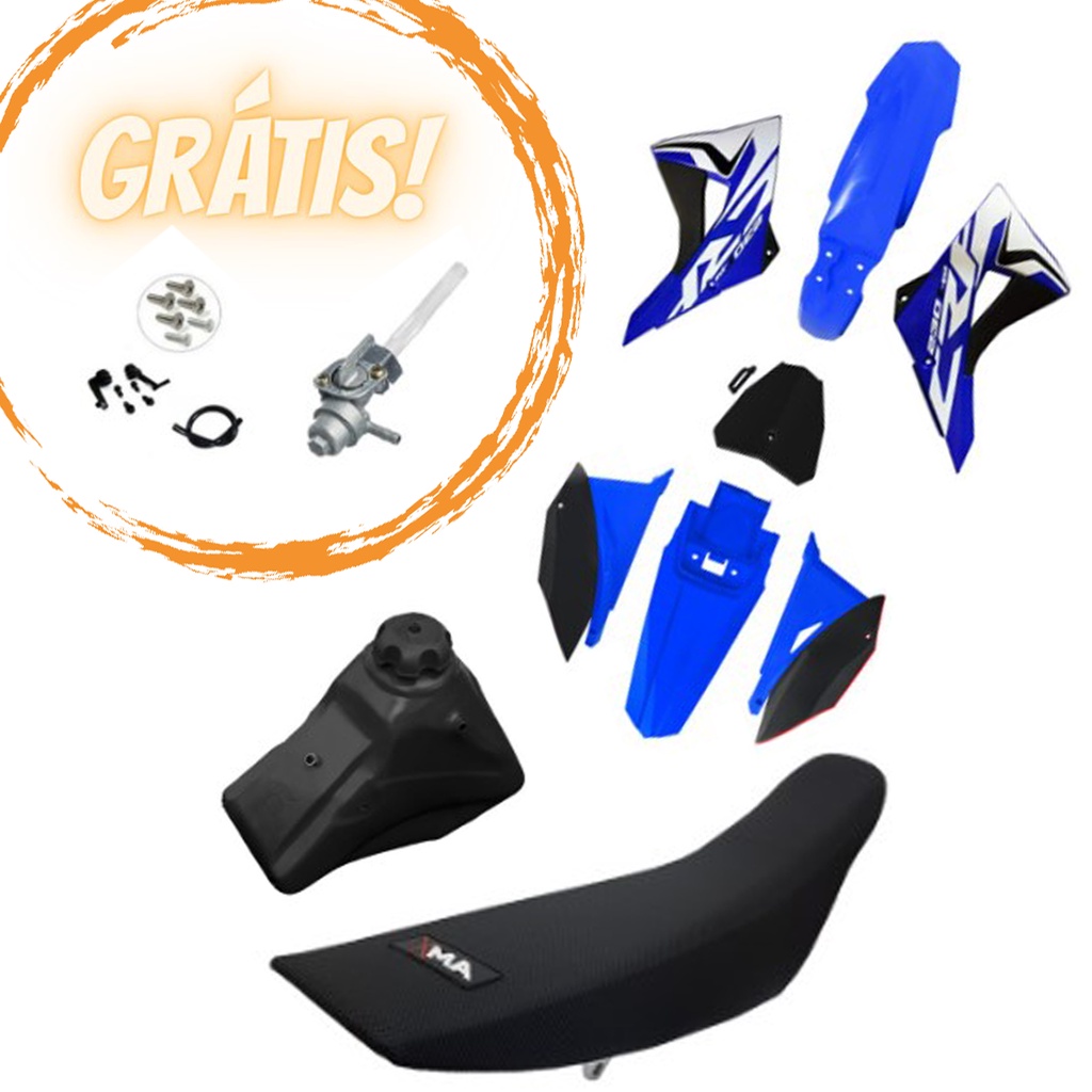 Kit Roupa Crf Adaptavel Bros Xr Tornado Xtz Biker Azul Preto