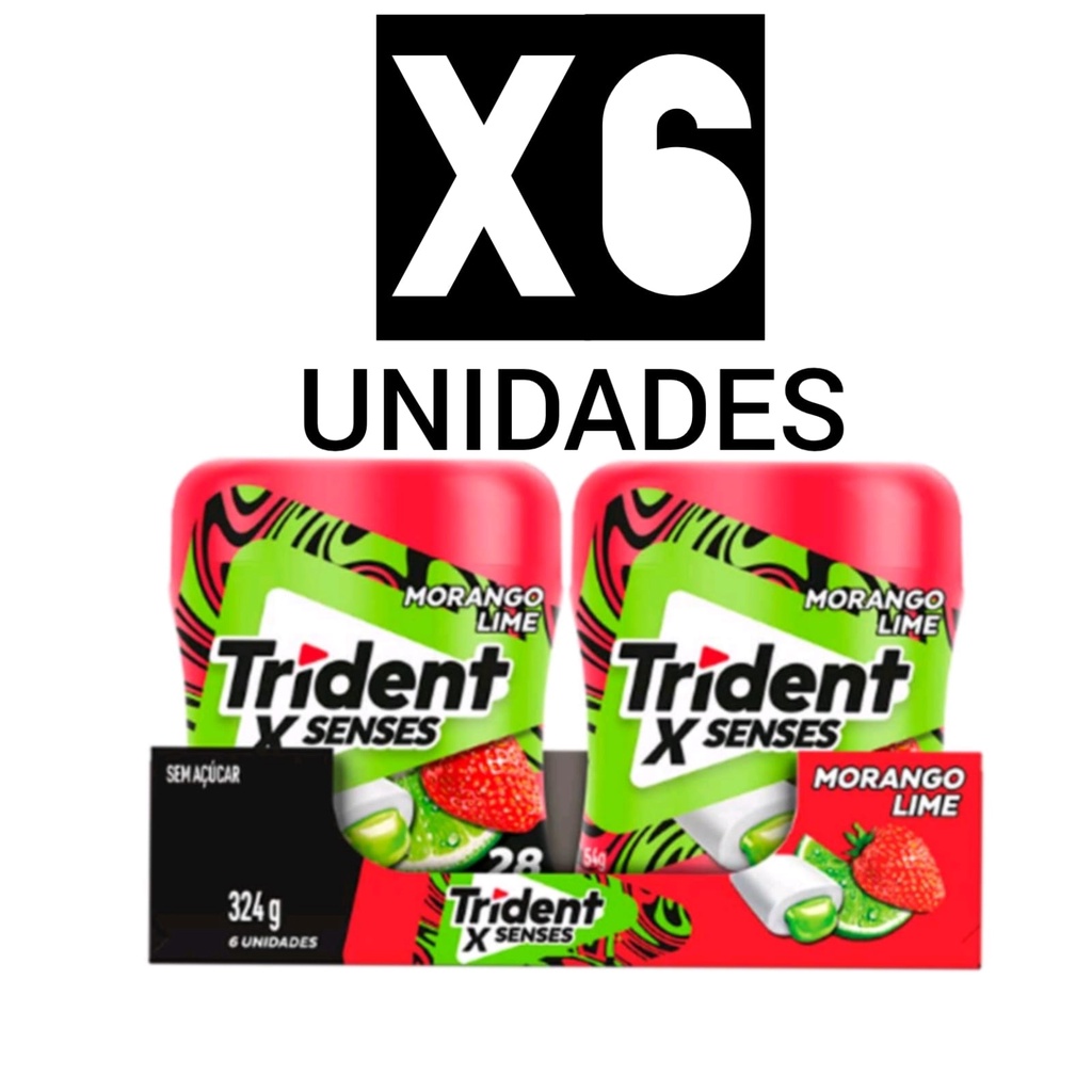 Chiclete Trident Morango Lime X Senses 06 Potes 54g C 28 Unidades Cada