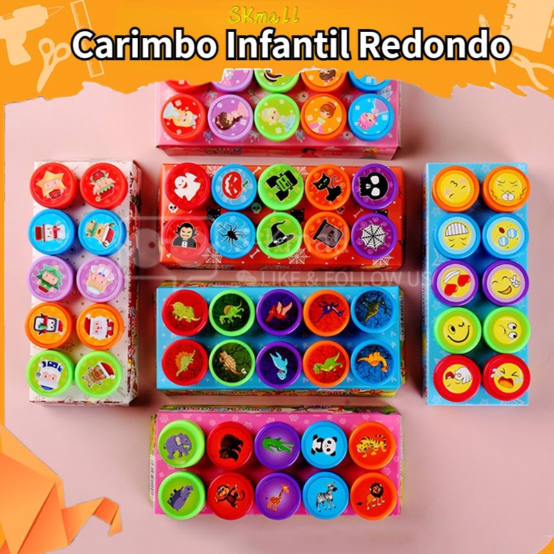 Kit 10pcs Carimbo Infantil Redondo Presente Escolar Para Selo Auto