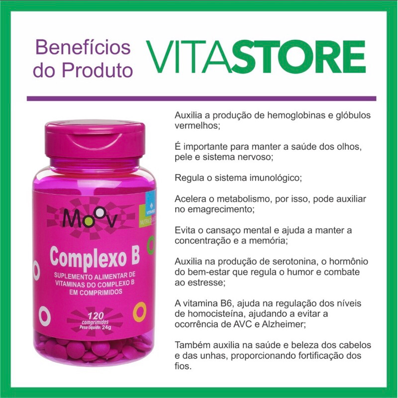 Vitaminas Complexo B B1 B2 B3 B5 B6 B12 120 Comps Moov Vitamed