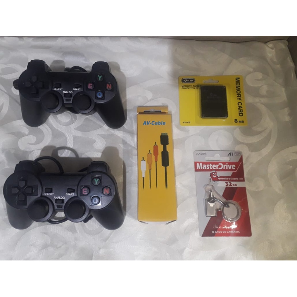 Lote Kit Combo Gamer Playstation 2 Controle Combo Pendrive 32 Gigas