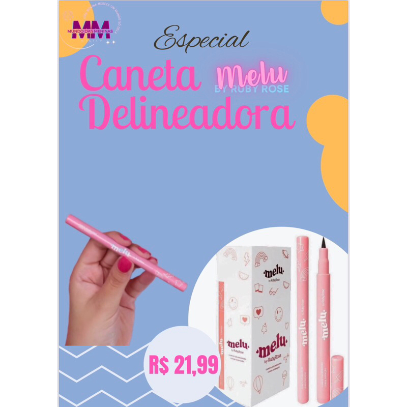 CANETA DELINEADORA PRETA MELU By RUBY ROSE Shopee Brasil