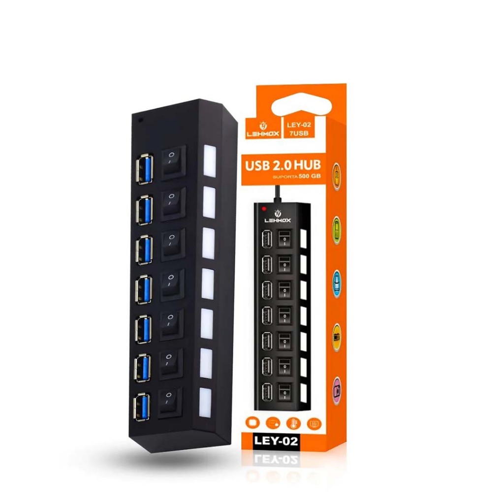 Hub USB 7 Portas 2.0 com Interruptor Lehmox LEY1840