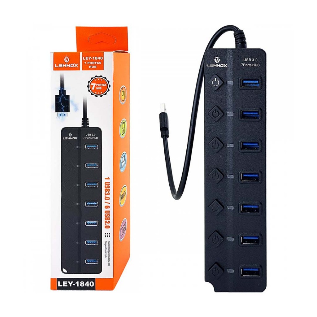 Hub USB 7 Portas 2.0 com Interruptor Lehmox LEY1840