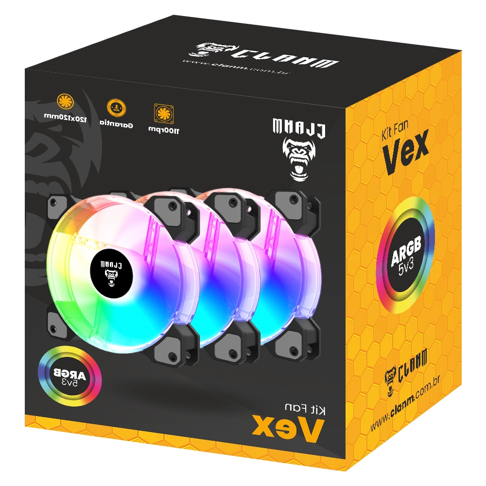 Kit 3 Fans VEX Clanm ARGB 120MM 1100RPM Controlavel 3PIN