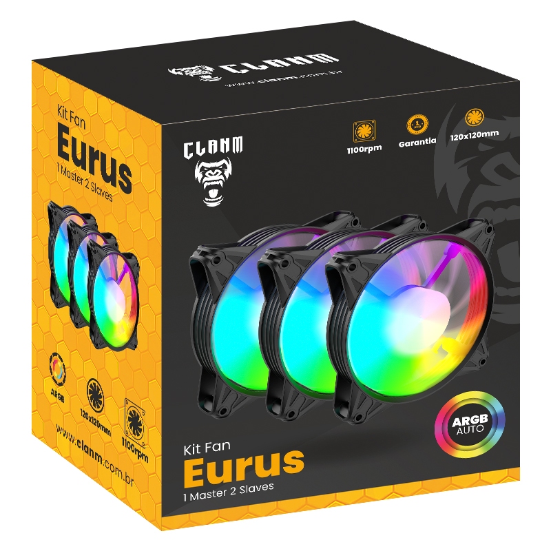 Kit 3 Fans Eurus Clanm ARGB 120MM 1100RPM