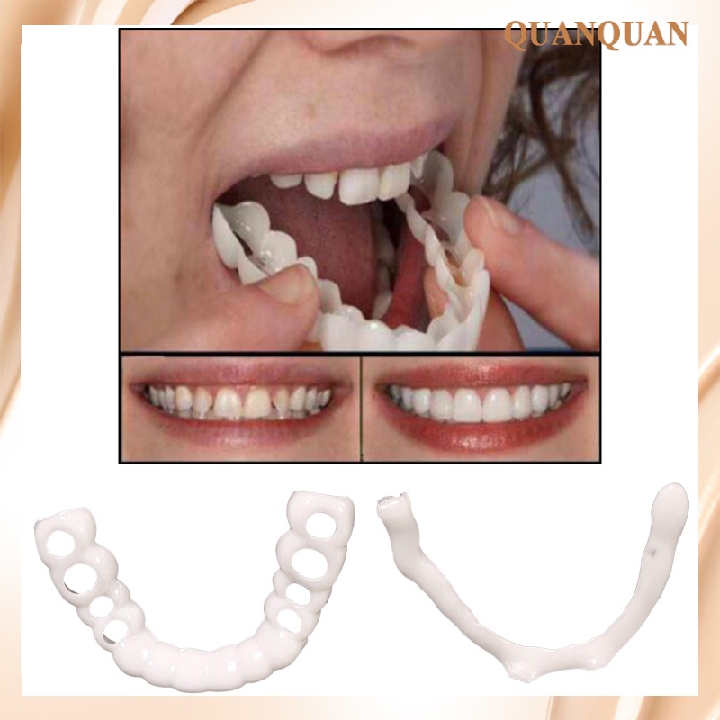 (Quanquan) Silicone Flexível Top & Bottom Dentes Reutilizável Folheados Temporárias Dentes Falsos Instantâneas-Um Alto Recomended Dentes Temporário E