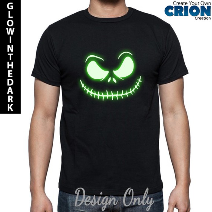 Camiseta De Halloween Cara Skellington Que Brilha No Escuro Verde By Crion