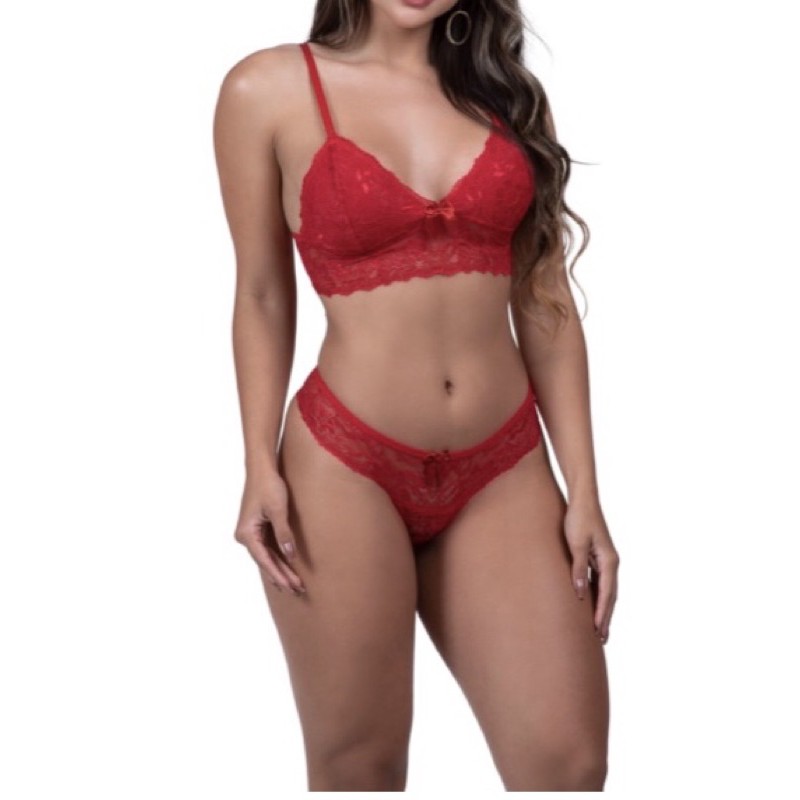 Conjunto Lingerie Em Renda Sem Bojo Shopee Brasil