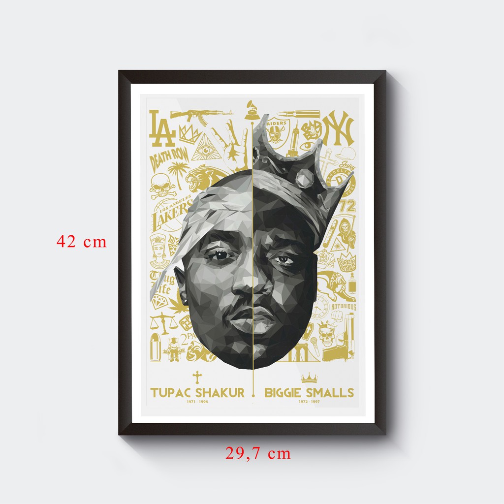 Quadro Poster Decorativo Tupac E Biggie Rap Hip Hop Moldura E Acetato