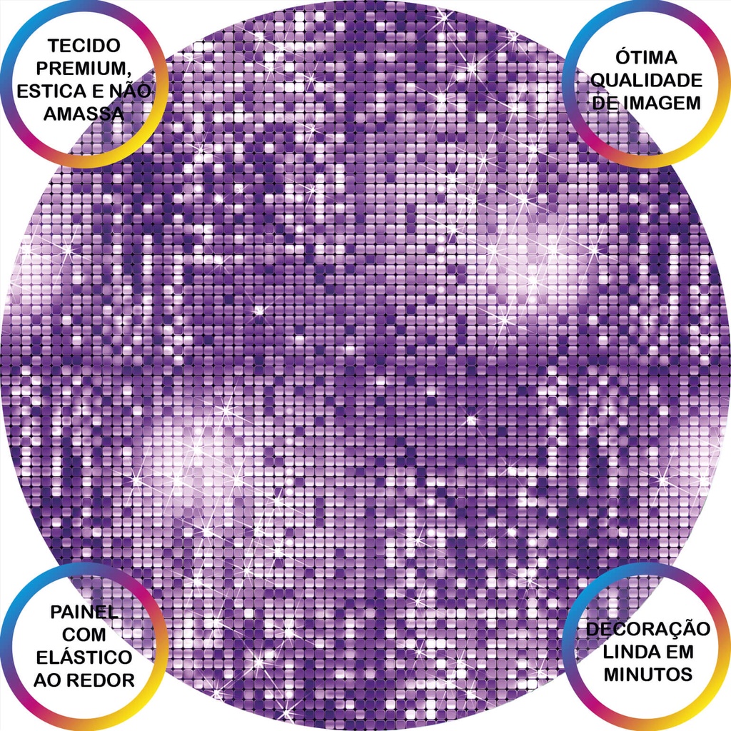 Painel De Festa Redondo Em Tecido D Efeito Lantejoulas Roxo New