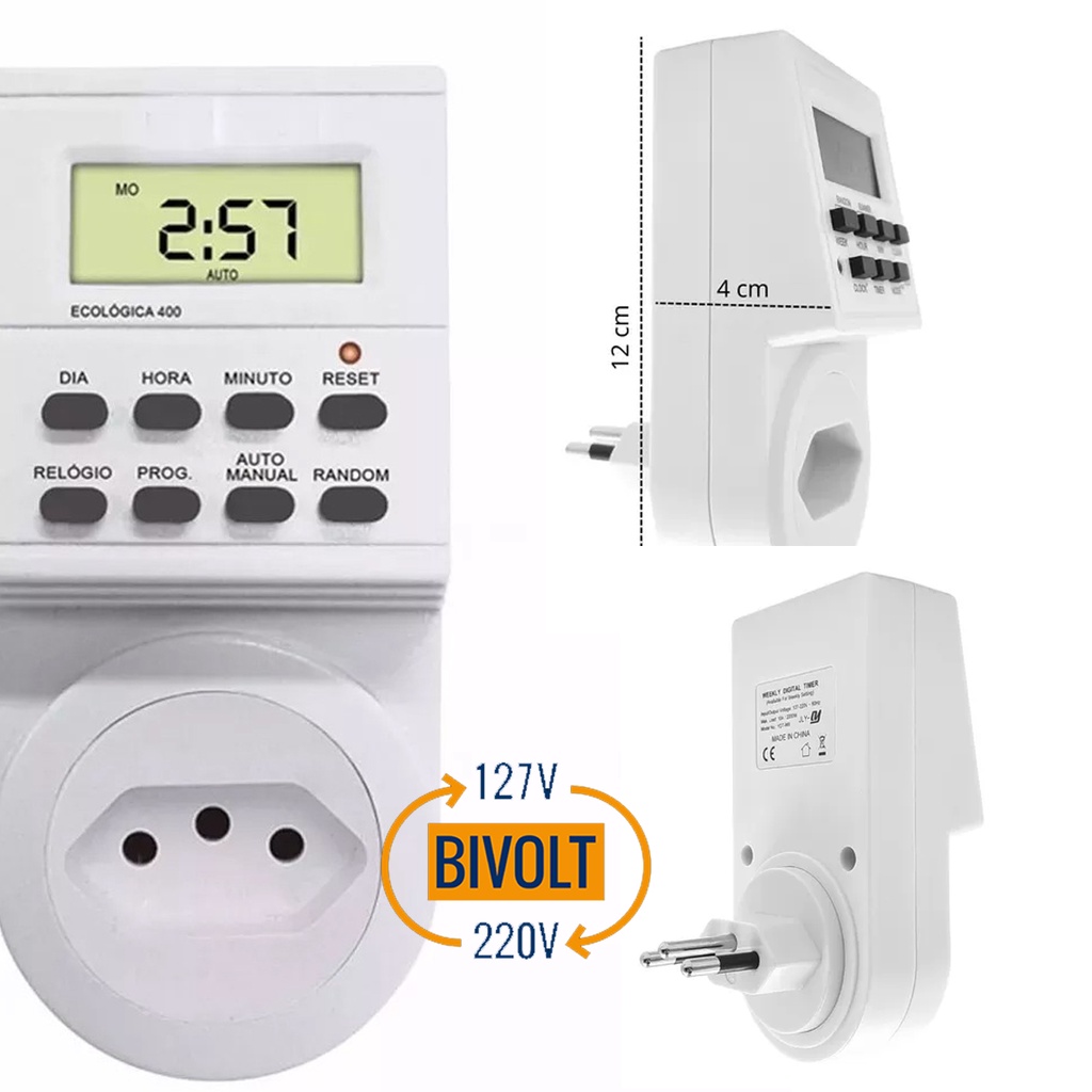 Timer Temporizador Analógico Bivolt Programável Liga Desliga Corre