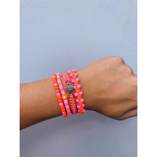 Pulseiras praianas rosa bebê laranja neon mix kit de pulseiras macramê