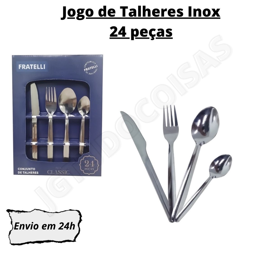 Jogo de Talheres em Inox 24 Peças Garfo Faca Colheres Clássico Shopee