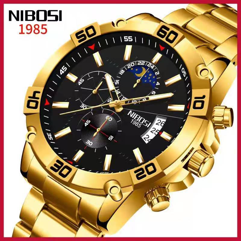 New NIBOSI Top Brand Military Luxury Sport Watch Fashion Gold  Chronograph Casual Wristwatch