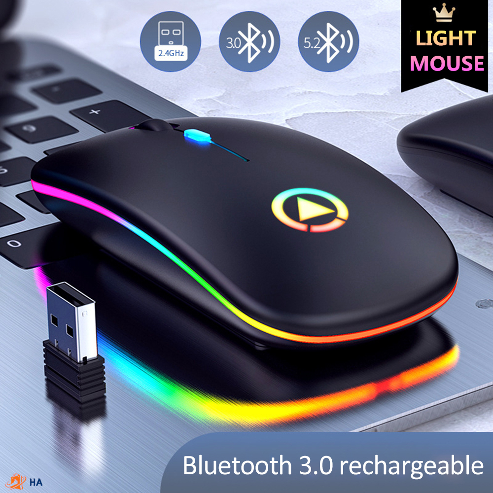 Mais Novo A2 Mouse Sem Fio Bluetooth Recarregável Mudo Mouse Luz