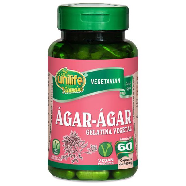 Ágar Ágar Gelatina Vegetal 60 Cápsulas Unilife Shopee Brasil