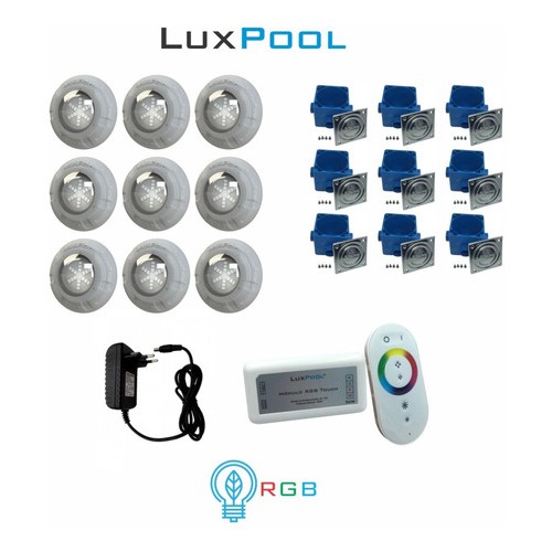 Kit Led Piscina 9 Refletores 9w Caixa Pass Mod Rgb Fonte Shopee