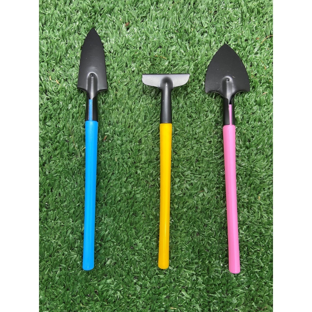 Kit Mini Ferramentas Jardinagem Colorida Pazinha Larga Ancinho E