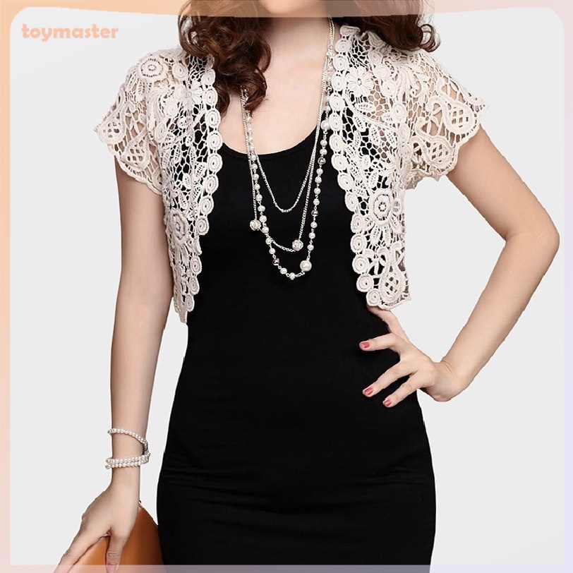 Moda Das Mulheres Novas De Manga Curta Crochet Shrug Lace Oco Out